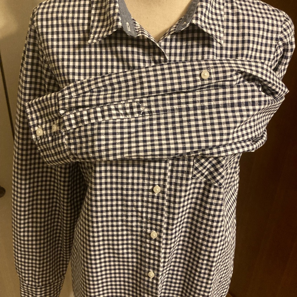 Tommy Hilfiger Navy/white check blouse size Medium - Picture 3 of 7